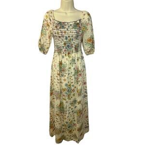 Peggy Barker Vintage 70s 80's Floral Maxi Smocked Prairie Cottagecore Maxi Dress